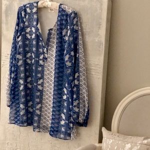Blue and white patterned Show Me Your Mumu tunic